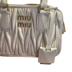 Miu Miu Matelassé Nappa Leather Top Handle Bag - White (Mini Bowling 20cm)