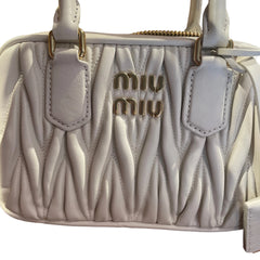 Miu Miu Matelassé Nappa Leather Top Handle Bag - White (Mini Bowling 20cm)