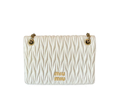 Miu Miu Matelassé Nappa Leather Chain Bag - White & Gold (19cm Mini)
