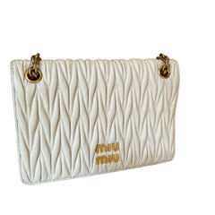 Miu Miu Matelassé Nappa Leather Chain Bag - White & Gold (19cm Mini)