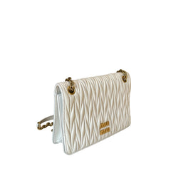 Miu Miu Matelassé Nappa Leather Chain Bag - White & Gold (19cm Mini)