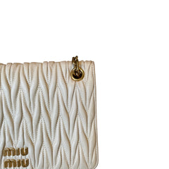 Miu Miu Matelassé Nappa Leather Chain Bag - White & Gold (19cm Mini)