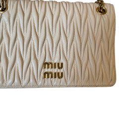 Miu Miu Matelassé Nappa Leather Chain Bag - White & Gold (19cm Mini)