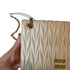Miu Miu Matelassé Nappa Leather Chain Bag - White & Gold (19cm Mini)