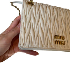 Miu Miu Matelassé Nappa Leather Chain Bag - White & Gold (19cm Mini)