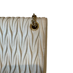 Miu Miu Matelassé Nappa Leather Chain Bag - White & Gold (19cm Mini)