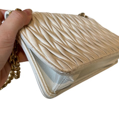 Miu Miu Matelassé Nappa Leather Chain Bag - White & Gold (19cm Mini)