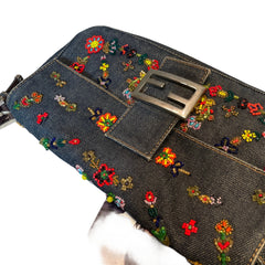 Fendi Limited Edition Beaded Denim Baguette Bag - Rare Anniversary Collectible