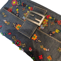 Fendi Limited Edition Beaded Denim Baguette Bag - Rare Anniversary Collectible