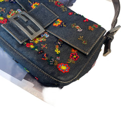 Fendi Limited Edition Beaded Denim Baguette Bag - Rare Anniversary Collectible