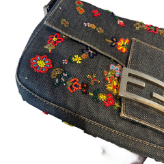 Fendi Limited Edition Beaded Denim Baguette Bag - Rare Anniversary Collectible