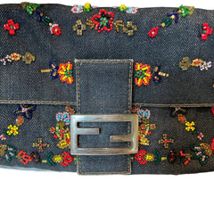 Fendi Limited Edition Beaded Denim Baguette Bag - Rare Anniversary Collectible