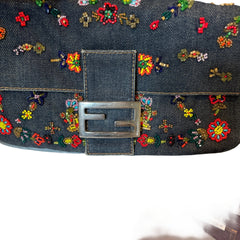 Fendi Limited Edition Beaded Denim Baguette Bag - Rare Anniversary Collectible
