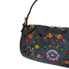 Fendi Limited Edition Beaded Denim Baguette Bag - Rare Anniversary Collectible