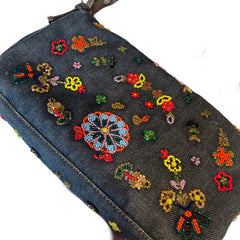 Fendi Limited Edition Beaded Denim Baguette Bag - Rare Anniversary Collectible