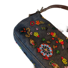 Fendi Limited Edition Beaded Denim Baguette Bag - Rare Anniversary Collectible
