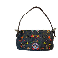 Fendi Limited Edition Beaded Denim Baguette Bag - Rare Anniversary Collectible