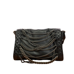 Chanel Large Le Boy Bag - Black Calfskin with Multi-Strand Draped Chains