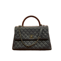 Chanel Coco Handle Large Flap Bag - Navy Blue Caviar Leather with Burgundy Handle