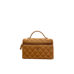 Chanel 25B Caramel Grained Calfskin Vanity Case Bag with Top Handle