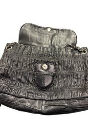 Vintage Prada Gauffre Nappa Leather Chain Flap Bag - Black Ruched Shoulder Bag