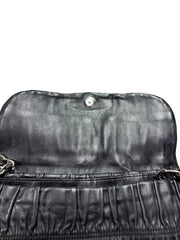 Vintage Prada Gauffre Nappa Leather Chain Flap Bag - Black Ruched Shoulder Bag