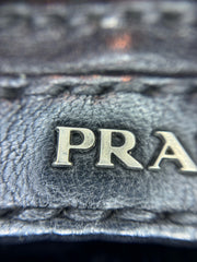 Vintage Prada Gauffre Nappa Leather Chain Flap Bag - Black Ruched Shoulder Bag