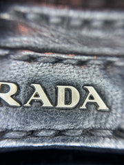 Vintage Prada Gauffre Nappa Leather Chain Flap Bag - Black Ruched Shoulder Bag