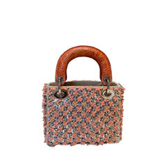 Rare Mini Lady Dior Bag - Coral Satin with Full Beading & Alligator Handles