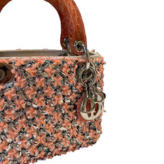 Rare Mini Lady Dior Bag - Coral Satin with Full Beading & Alligator Handles