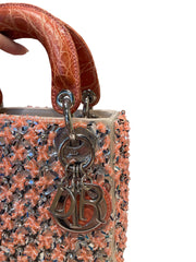 Rare Mini Lady Dior Bag - Coral Satin with Full Beading & Alligator Handles