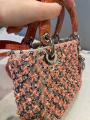 Rare Mini Lady Dior Bag - Coral Satin with Full Beading & Alligator Handles