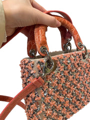 Rare Mini Lady Dior Bag - Coral Satin with Full Beading & Alligator Handles