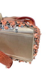 Rare Mini Lady Dior Bag - Coral Satin with Full Beading & Alligator Handles