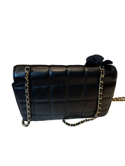 Vintage Chanel Camellia Flap Bag - Chocolate Bar Quilt Black Lambskin (18cm)