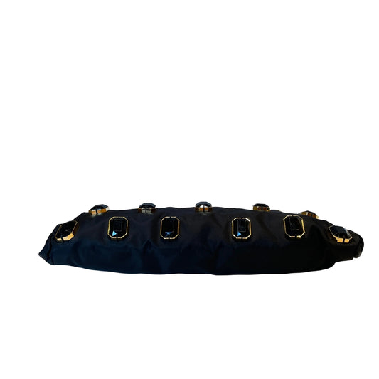 Prada Black Jeweled Baguette Bag with Gold Geometric Chain (32cm)