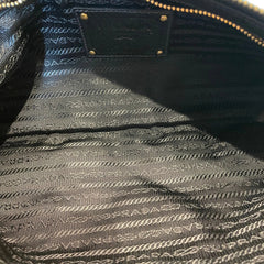 Prada Black Jeweled Baguette Bag with Gold Geometric Chain (32cm)