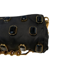 Prada Black Jeweled Baguette Bag with Gold Geometric Chain (32cm)
