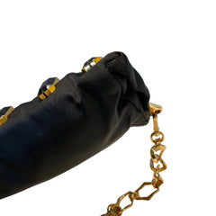 Prada Black Jeweled Baguette Bag with Gold Geometric Chain (32cm)
