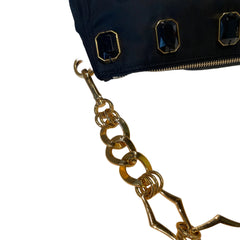Prada Black Jeweled Baguette Bag with Gold Geometric Chain (32cm)