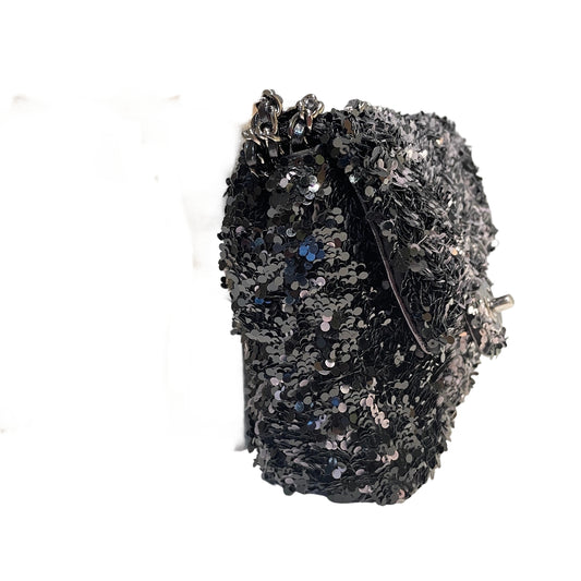 Chanel Mini Flap Bag - Black Floral Sequin & Tweed with Silver Hardware (20cm)