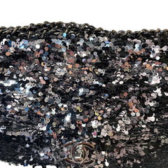 Chanel Mini Flap Bag - Black Floral Sequin & Tweed with Silver Hardware (20cm)