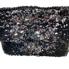 Chanel Mini Flap Bag - Black Floral Sequin & Tweed with Silver Hardware (20cm)