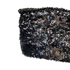 Chanel Mini Flap Bag - Black Floral Sequin & Tweed with Silver Hardware (20cm)