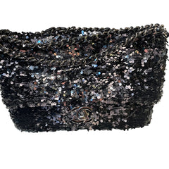 Chanel Mini Flap Bag - Black Floral Sequin & Tweed with Silver Hardware (20cm)