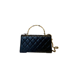 Chanel 22B Black Lambskin Enamel Top Handle Mini Flap Bag - Horizontal Kelly Style