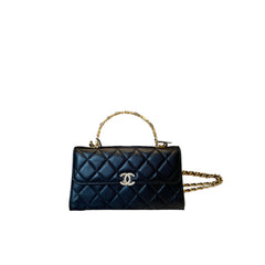 Chanel 22B Black Lambskin Enamel Top Handle Mini Flap Bag - Horizontal Kelly Style
