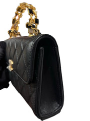 Chanel 22B Black Lambskin Enamel Top Handle Mini Flap Bag - Horizontal Kelly Style