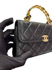Chanel 22B Black Lambskin Enamel Top Handle Mini Flap Bag - Horizontal Kelly Style
