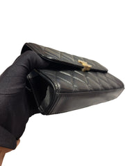 Chanel 22B Black Lambskin Enamel Top Handle Mini Flap Bag - Horizontal Kelly Style